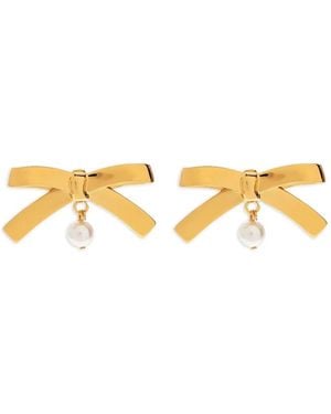 Moschino Bow-Shape Pearl-Embellishment Earrings - Metallic