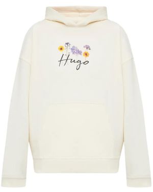 HUGO Floral-Print Hoodie - White