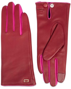 Lancel Contrast-Trim Leather Gloves - Red