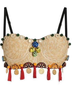 Dolce & Gabbana Raffia Top With Embroidery - Natural