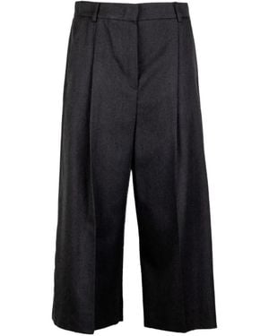 Emme Pleated Wide-Leg Cropped Trousers - Black