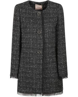 Twinset Bouclé And Plumetis Tulle Coat - Gray