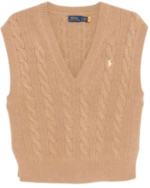 Polo Ralph Lauren Cable-Knit V-Neck Sleeveless Jumper - Natural
