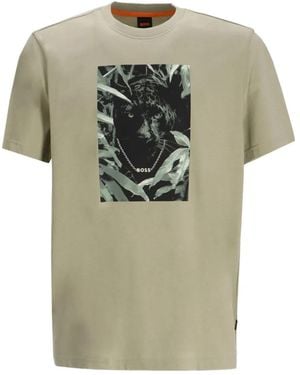BOSS Panther-Print Cotton T-Shirt - Grey