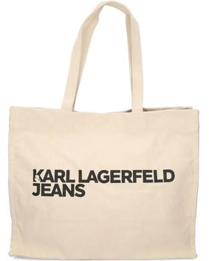 KARL LAGERFELD Large Logo-Print Tote Bag - Natural