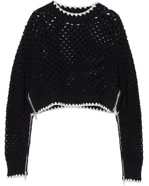 3.1 Phillip Lim Crochet-Detail Zip-Cuff Sweater - Black