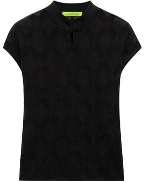 Shanghai Tang Openwork-Knit Silk Top - Black