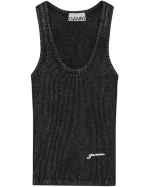 Ganni Top de canalé - Negro