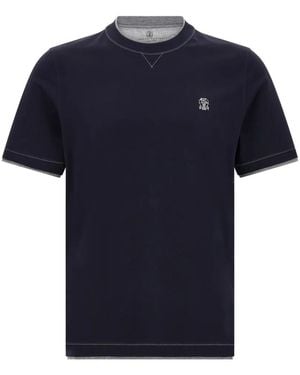 Brunello Cucinelli Double-Layer Embroidered T-Shirt - Blue