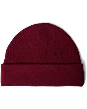 Gucci Gg-Pattern Beanie Hat - Red
