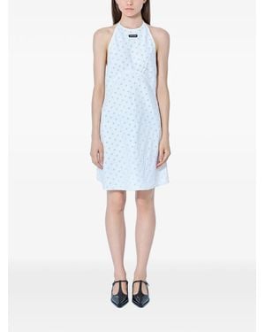 Miu Miu Vestido Corto Cady De Encaje Con Ojales - Blanco