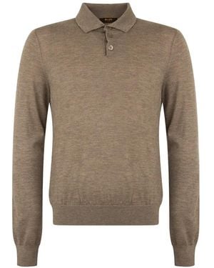 Moorer Jersey Con Cuello De Polo Y Botones - Marrón