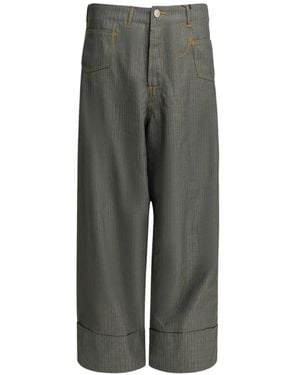 Junya Watanabe Pinstripe Contrast-Stitch Trousers - Grey