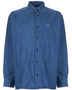 A.P.C. Mathias Logo-Embroidered Button-Down Shirt - Blue