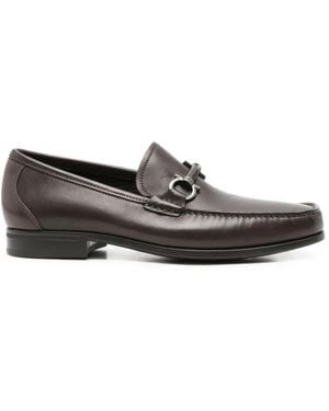 Ferragamo Gancini-Plaque Leather Loafers - Gray
