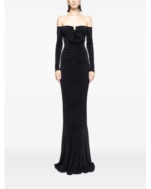 Nissa Floral-Detail Ruched Maxi Dress - Black