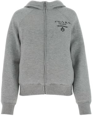 Prada Logo Detailed Zip-Up Jacket - Grey