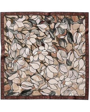 Elizabetta Clara Floral-Print Silk Scarf - Metallic