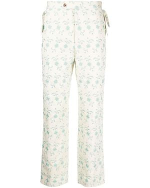 Bode Pantaloni Dritti Con Ricamo - Bianco