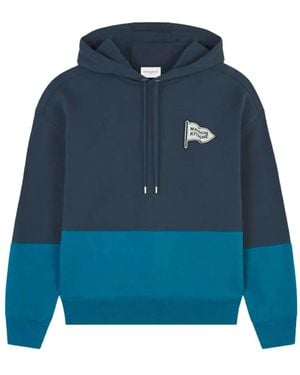 Maison Kitsuné Colourblock-Design Logo-Patch Hoodie - Blue