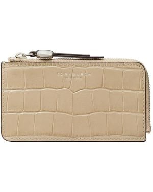 Tory Burch Romy Croc-Embossed Zip Card Case - Natural