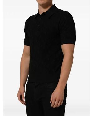 Dolce & Gabbana Monogram-Knit Silk Polo Shirt - Black