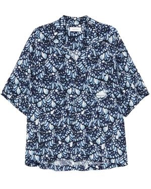 McQueen フェザープリント シャツ - ブルー