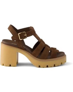 Prada High-Heeled Suede Platform Sandals - Brown