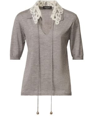 Fabiana Filippi Lace-Collar Short-Sleeved Top - Grey