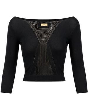 Elisabetta Franchi Boat-Neck Cropped Sweater - Black