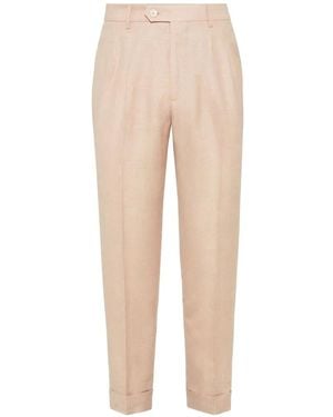 Brunello Cucinelli Papaya Pleated-Design Trousers - Natural