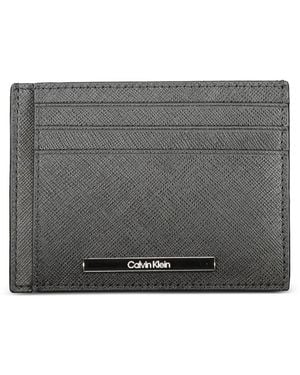 Calvin Klein Cross-Grain Leather Cardholder - Gray