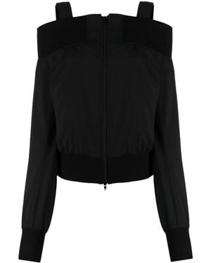 Yohji Yamamoto Off-Shoulder Zip-Up Wool Jacket - Black