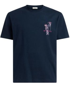 Etro Parrot-Embroidered T-Shirt - Blue