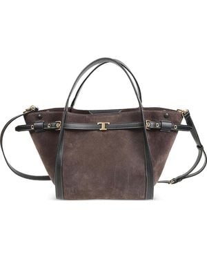 Tod's Kleine T Signature Shopping Bag Aus Wildleder - Mettallic
