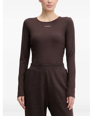 Guess Nat Long-Sleeved Ribbed T-Shirt - Black