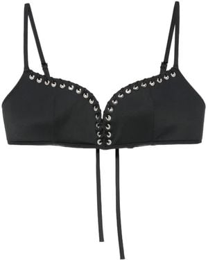 Ludovic de Saint Sernin Eyelet-Embellished Lace-Up Bikini Top - Black