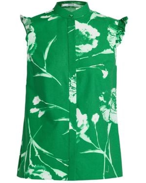 Erdem フローラル ラッフルブラウス - グリーン