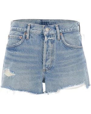 Agolde Parker Frayed Denim Shorts - Blue