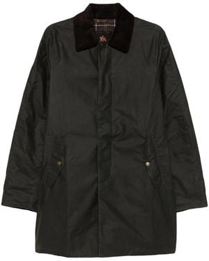 Baracuta Corduroy-Collar Long-Sleeve Coat - Black