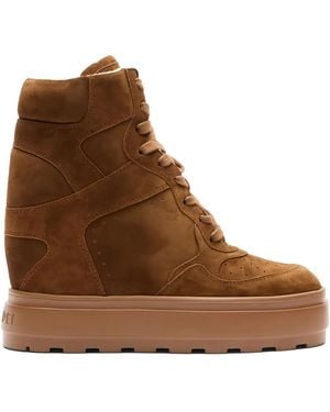 Casadei 80Mm Lace-Up Wedge-Heel Trainers - Brown