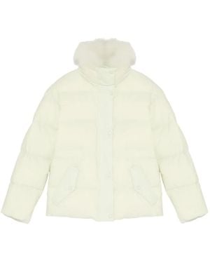 Yves Salomon Leather-Trim Puffer Jacket - White