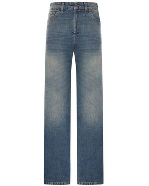 Miu Miu Logo-Embroidered Faded-Effect Jeans - Blue