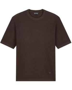 Emporio Armani Waffle-Knit Short-Sleeve Jumper - Brown