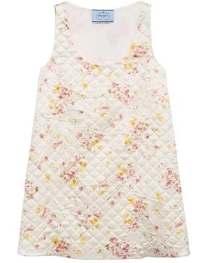 Prada Floral Quilted Satin Mini Dress - Natural