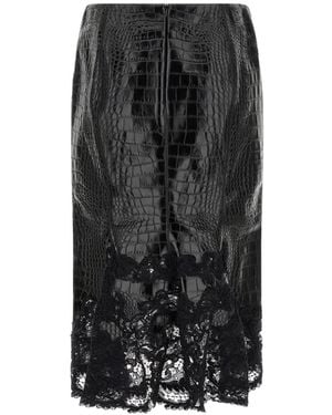 Ermanno Scervino Crocodile-Effect Lace-Hem Midi Skirt - Black