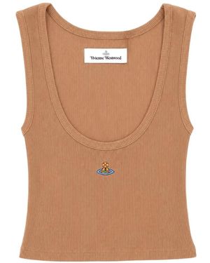 Vivienne Westwood Orb-Embroidered Ribbed-Knit Top - Brown