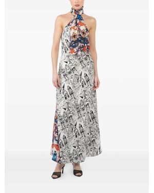 Setchu Vestido estampado con cuello halter - Blanco