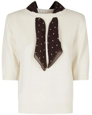 Semicouture Scarf-Detail Short-Sleeve Sweater - White