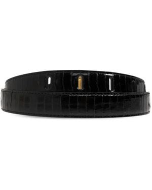 Balmain Crocodile-Effect Leather Belt - Black